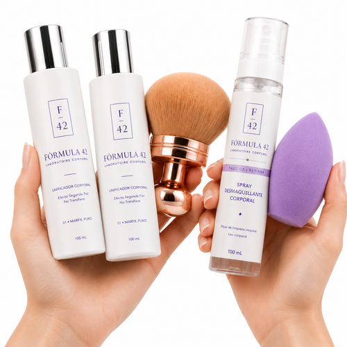 COMBO TOTAL F42 (2 BASES+ Brocha dorada + Esponja + Spray Desmaquillante)